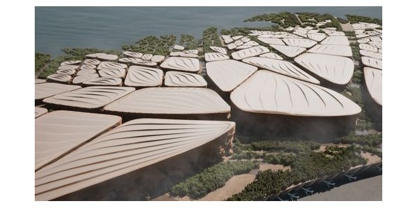 Kalbod工作室公布沙特NEOM機場城概念設計，伸向海洋的建筑群